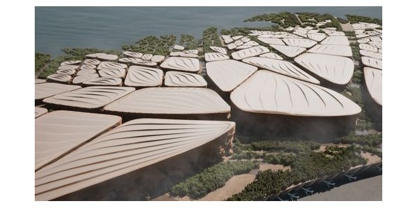 Kalbod工作室公布沙特NEOM機場城概念設計，伸向海洋的建筑群